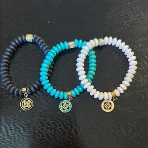 (3 piece set) Rustic Cuff beaded bracelet with gold charm